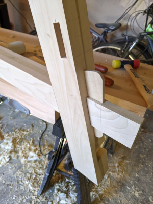 Long stretcher showing the wedge and through tenon